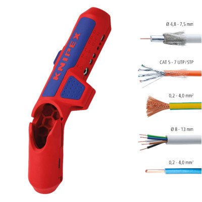 Універсальний інструмент для зняття оболонки з кабелю KNIPEX ErgoStrip 16 95 02 SB