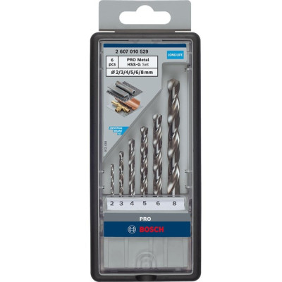 Свердла по металу 6 шт BOSCH PRO Metal HSS-G 2-8х24-75 мм 2607010529