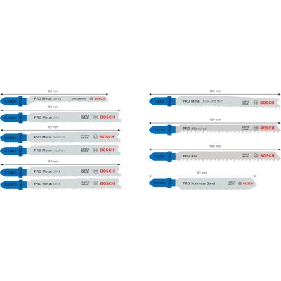 Набір полотен по металу для лобзика 10 шт BOSCH PRO Metal and Alu 83-100 мм 2607011942
