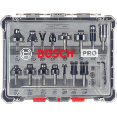Набір фасонних фрез по дереву змішаний 15 шт BOSCH PRO 6 мм 2607017471