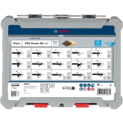 Набір фасонних фрез по дереву змішаний 15 шт BOSCH PRO 6 мм 2607017471