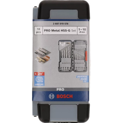 Набір свердел по металу 18 шт BOSCH PRO Metal HSS-G 1-10 мм 2607019578