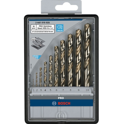 Свердла по металу 10 шт BOSCH PRO Stainless Steel HSS-Co1-10х12-87 мм 2607019925