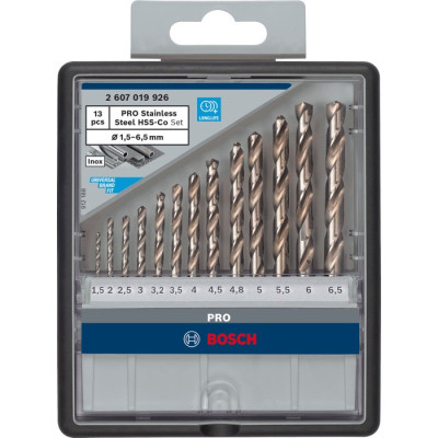 Свердла по металу 13 шт BOSCH PRO Stainless Steel HSS-Co1.5-6.5х18-63 мм 2607019926