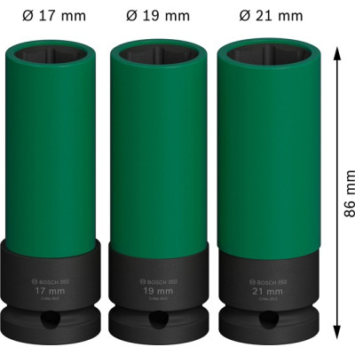 Haбіp гoлoвoк ударних подовжених 3 шт BOSCH PRO Extra Deep 17-21 мм 1/2