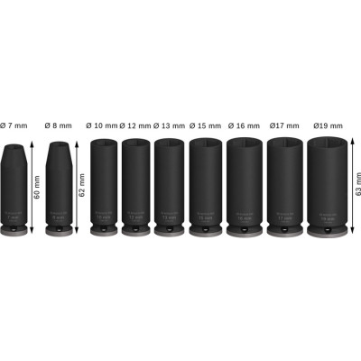 Haбіp гoлoвoк ударних подовжених 9 шт BOSCH PRO Deep 7-19 мм 3/8