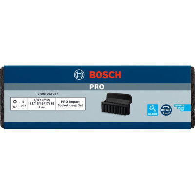 Haбіp гoлoвoк ударних подовжених 9 шт BOSCH PRO Deep 7-19 мм 3/8
