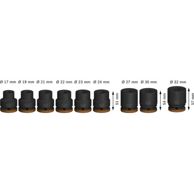 Haбор головок ударных 9 шт BOSCH PRO Standart 17-32 мм 3/4