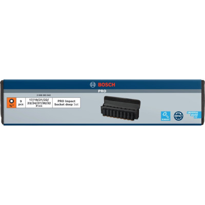 Haбіp гoлoвoк ударних подовжених 9 шт BOSCH PRO Deep 17-32 мм 3/4