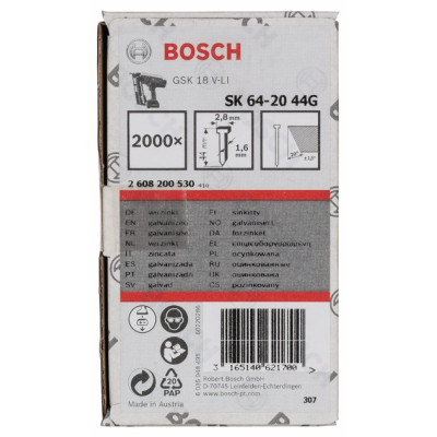 Гвозди оцинкованные 2000 шт BOSCH 44х1.35 мм 20° 2608200530