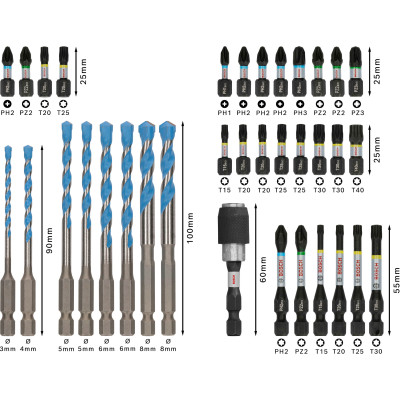 Набір біт та свердел BOSCH PRO Impact Mixed Set 35 предметів 2608521U82