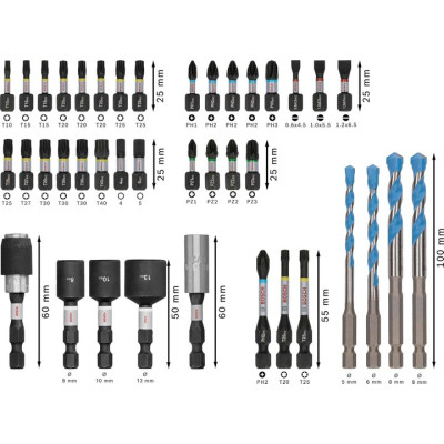 Набір біт та свердел з головками BOSCH PRO Impact Impact Control MultiConstruction 40 предметів 2608521U85