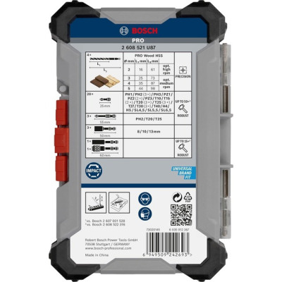Набор бит и сверл с головками BOSCH PRO Impact Wood 40 предметов 2608521U87