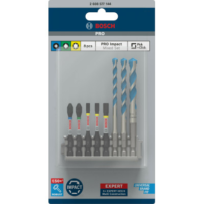 Набір біт та свердел BOSCH PRO Impact Mixed Set Multi Construction Pick and Click 8 предметів 2608577144