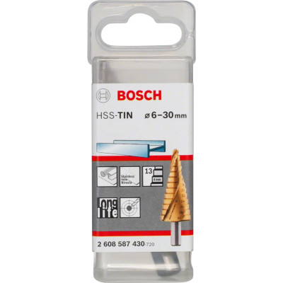 Свердло ступеневе по металу BOSCH HSS-TiN 6-30х93.5 мм 2608587430