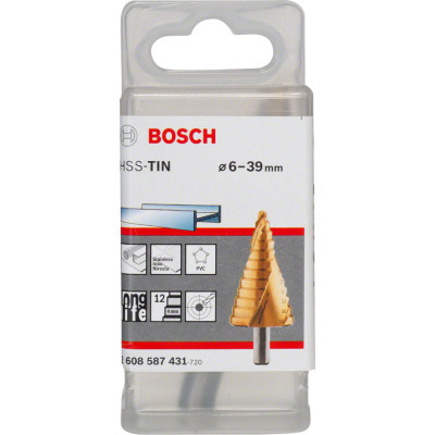Свердло ступеневе по металу BOSCH HSS-TiN 6-39х93.5 мм 2608587431