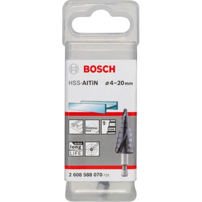 Свердло ступеневе по металу BOSCH HSS-AlTiN 4-20х70.5 мм 2608588070