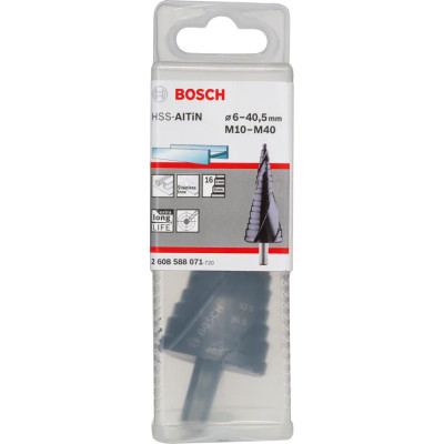 Сверло ступенчатое по металлу BOSCH HSS-AlTiN 6-40.5х125.5 мм 2608588071
