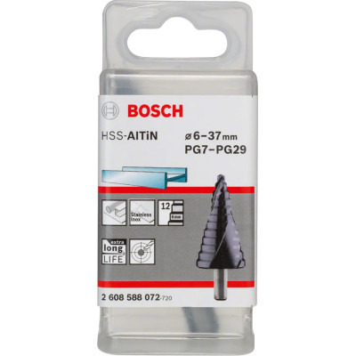 Сверло ступенчатое по металлу BOSCH HSS-AlTiN 6-37х93 мм 2608588072