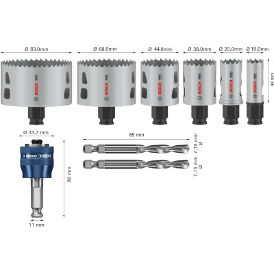 Набор биметаллических универсальных коронок 6 шт BOSCH PRO Multi Material PC Plus 19-68 мм 2608594424