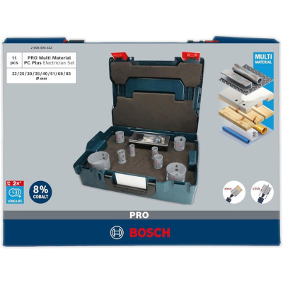 Набір біметалевих коронок універсальних 8 шт BOSCH PRO Multi Material PC Plus 22-82 мм 2608594432