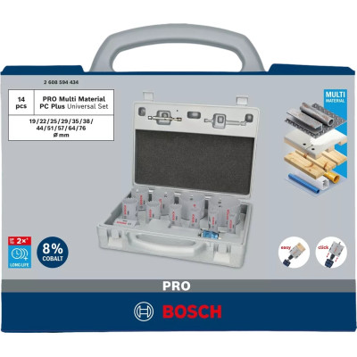 Набір біметалевих коронок універсальних 11 шт BOSCH PRO Multi Material PC Plus 19-76 мм 2608594434