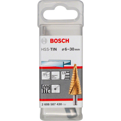 Свердло ступеневе по металу BOSCH HSS-TiN 4-12х66.5 мм 2608597525