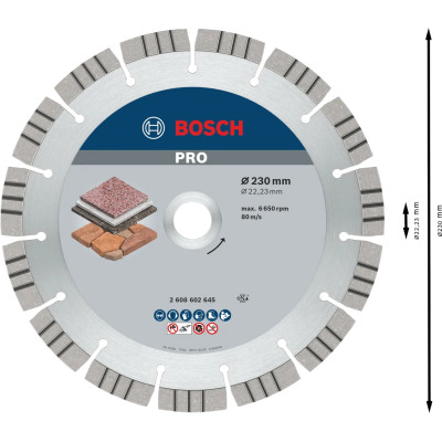 Круг алмазный по камню BOSCH PRO Stone 230х22.23х2.4 мм 2608602645