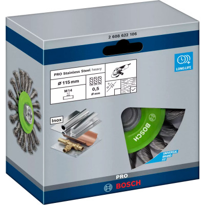 Дискова щітка BOSCH 115х0.5 мм M14 PRO Stainless Steel heavy 2608622106