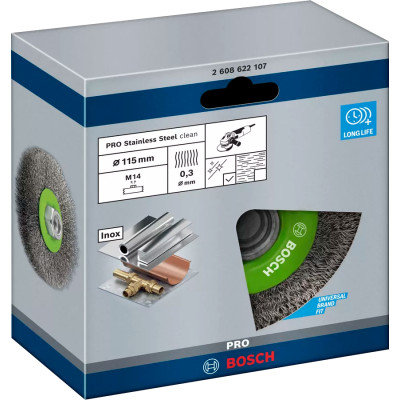 Дискова щітка BOSCH 115х0.3 мм M14 PRO Stainless Steel clean 2608622107
