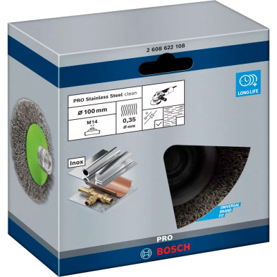 Щітка-крацовка BOSCH 100х0.35 мм M14 PRO Stainless Steel clean 2608622108