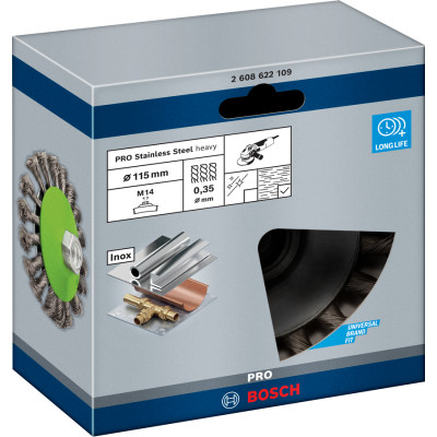 Щітка-крацовка BOSCH 115х0.35 мм M14 PRO Stainless Steel heavy 2608622109