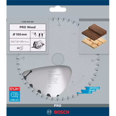 Диск пильный по дереву BOSCH PRO Wood 160х20х24 2608640596