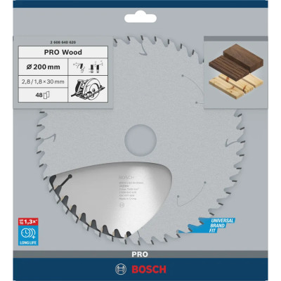 Диск пильний по дереву BOSCH PRO Wood 200х30х48 2608640620