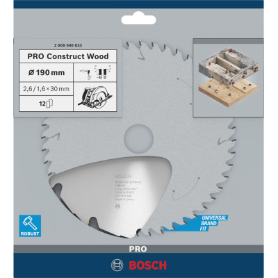 Диск пильний по конструкційному дереву BOSCH PRO Construct Wood 190х30х12 2608640633