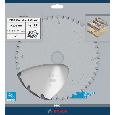 Диск пильний по конструкційному дереву BOSCH PRO Construct Wood 235х30х16 2608640636
