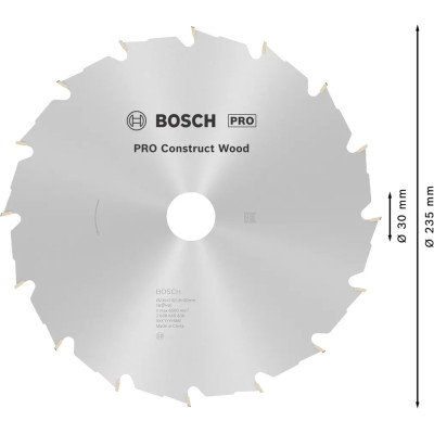 Диск пильний по конструкційному дереву BOSCH PRO Construct Wood 235х30х16 2608640636