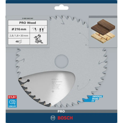 Диск пильний по дереву BOSCH PRO Wood 216х30х48 2608640641