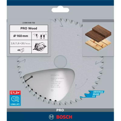 Диск пильный по дереву BOSCH PRO Wood 160х20х48 2608640732
