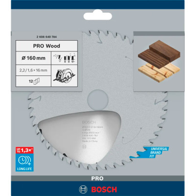 Диск пильний по дереву BOSCH PRO Wood 160х16х12 2608640784