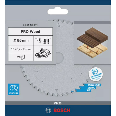 Диск пильный по дереву BOSCH PRO Wood 85х15х20 2608643071