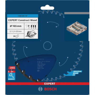 Диск пильний по дереву з бетоном і цвяхами BOSCH EXPERT Construct Wood 165х20х24 2608644137