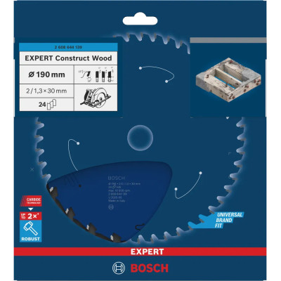 Диск пильный по дереву с бетоном и гвоздями BOSCH EXPERT Construct Wood 190х30х24 2608644139