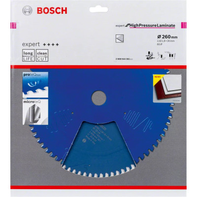 Диск пильный по ламинату высокого давления BOSCH Expert for High-Pressure Laminate 260х30х80 2608644361