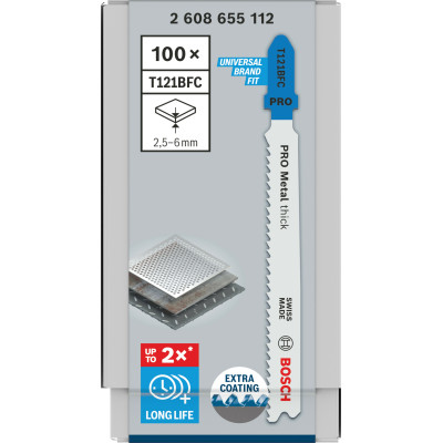 Полотна по металу для лобзика 100 шт BOSCH PRO Metal thick 93х2 мм T 118 BF 2608655112