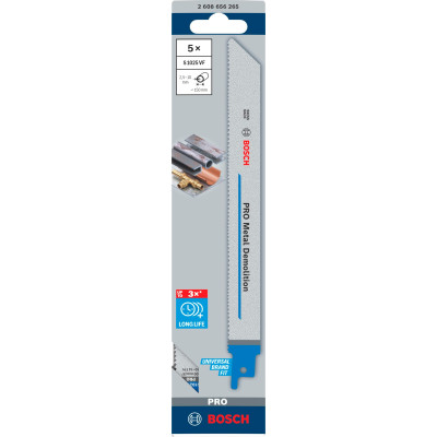 Полотна по металу для шабельної пили 5 шт BOSCH PRO Metal Demolition 200 мм 10-14 TPI S 1025 VF 2608656265