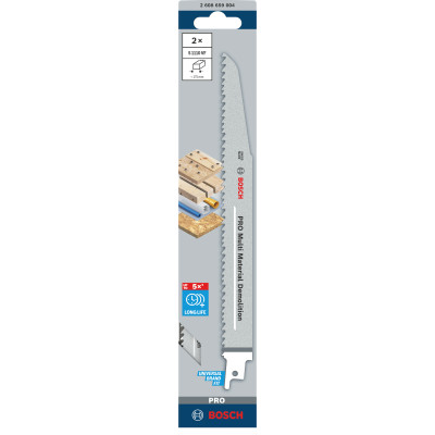 Полотна універсальні для шабельної пили 2 шт BOSCH PRO Multi Material Demolition 225 мм 5-8 TPI S 1110 VF 2608659004
