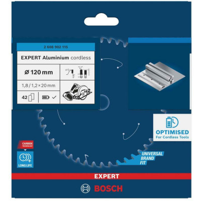 Диск пильний по алюмінію BOSCH EXPERT Aluminium cordless 120х20х42T 1,8/1,2 мм 2608902115