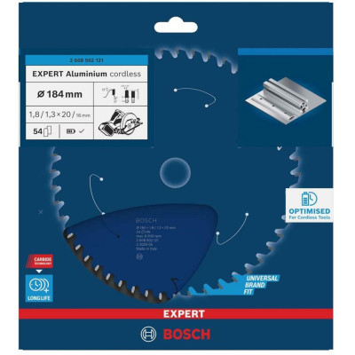 Диск пильний по алюмінію BOSCH EXPERT Aluminium cordless 184х20х54T 1,8/1,3 мм 2608902121