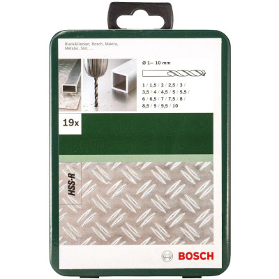 Набір свердел по металу 19 шт BOSCH HSS-R DIN338 1-10 мм 2609255032